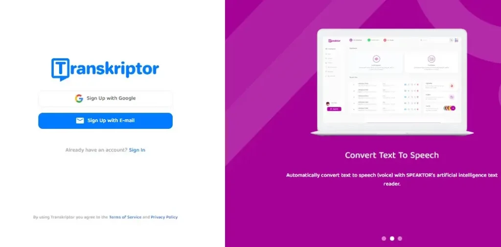 transkriptor-signup